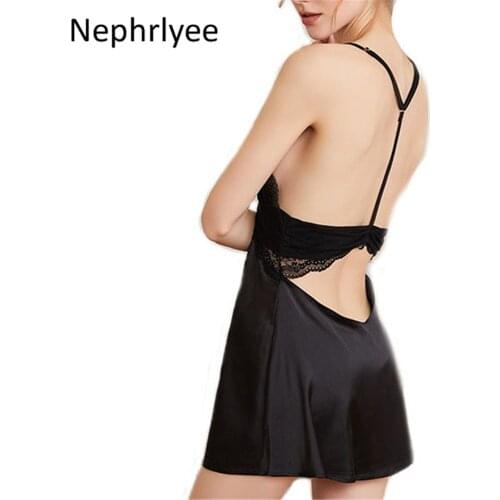 Sexy Backless Lace Womens Nighgown Sleepwear Slips Strap Nightdress V Neck Chemise Lace Lingerie Underwear pijama muje