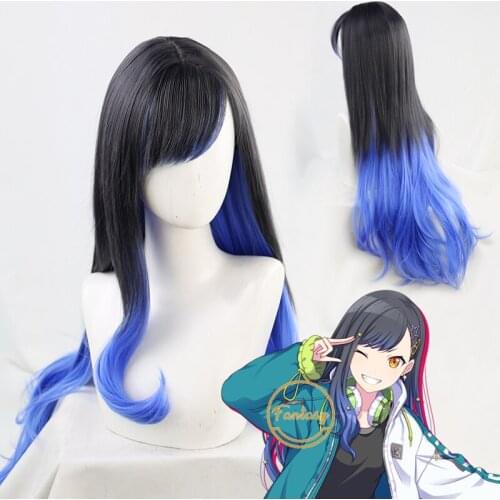 Shiraishi An Cosplay Wig Gradient Black Blue Long Straight Heat Resistant Hair + Free Wig Cap