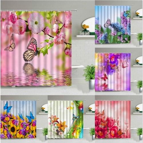 Flower butterfly Curtains for the kitchen bathrooms modern fixture shower curtain bedroom curtains Shower curtain Bath mat