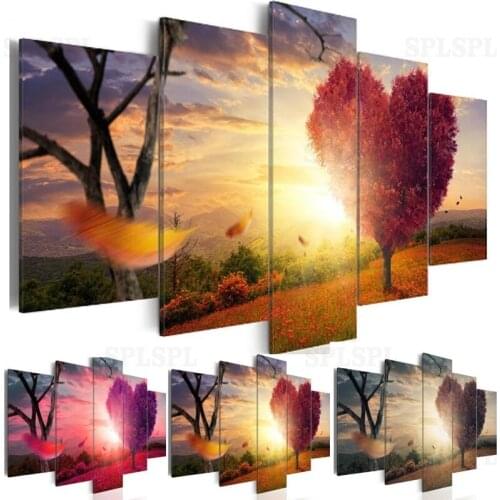 Modern Fashion Wall Art Natural Landscape 5 Pieces Canvas Painting Flowers Prints Modular Pictures for Living Room Decor