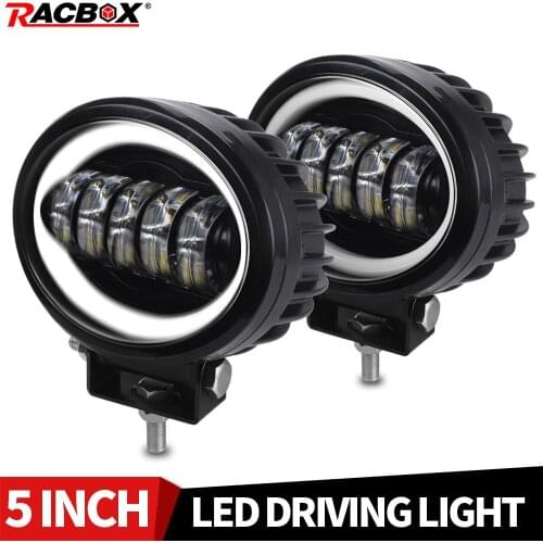 5 Inch White Halo LED Work Light Driving Light LED Angel Eyes Lamp Led Auxiliary Lights fit for 4x4 Offroad Truck Boat UAZ ATV