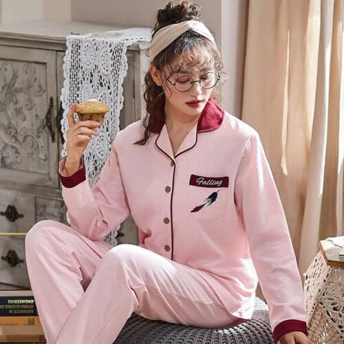 Long-sleeved Cotton Thin Leisurewear Lovely Spring And Autumn Simple Homewear Pajamas Set