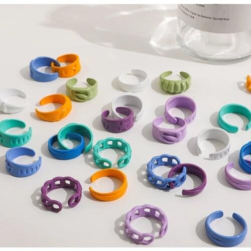 2021 New Trendy Hand-painted Candy Color Dripping Oil Geometric Chain Rings for Women Multicolor Irregular Open Rings Jewelry