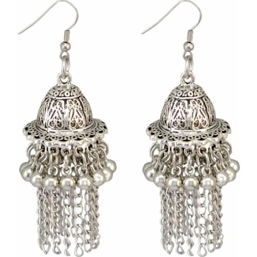 Indian Style Boho Gypsy Cute Bells Chain Tassel Dangle Earring Carved Flower Long Earrings For Women Brincos Turkish