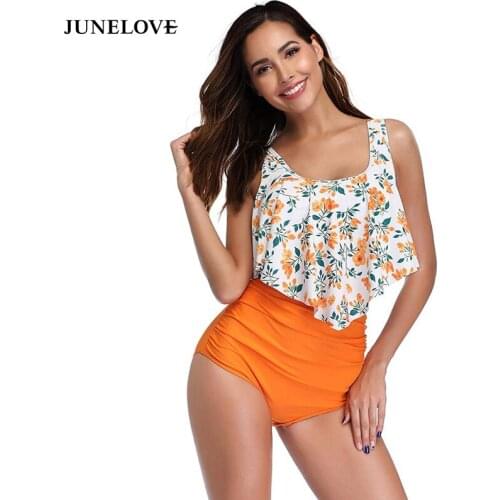 Floral Bikinis Set Women 2020 High Waist Ruffled Swimming Suit Two Pieces Sports Swimsuit Push Up Beach Wear Suit Swimwear Sets