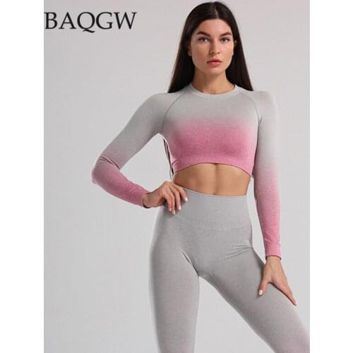Womens Color Block Autum Long Sleeve Crop Top Two Piece Tracksuits Workout Shirt High Waist Legging Fitness Sport Pants Outfits