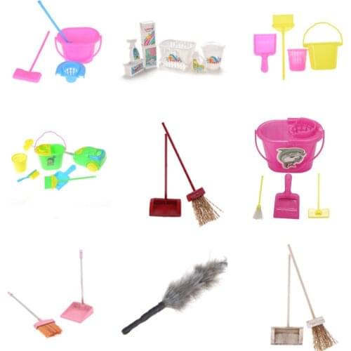 1/12 Scale Miniature Mop Dustpan Bucket Brush Housework Cleaning Tools Dollhouse Garden Accessories for Dolls