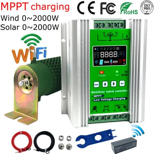 1400W Boost MPPT Wind Solar Hybrid Controller 12V 24V for 800W Wind+600W Solar with Anti-charging and Battery Reverse Protection