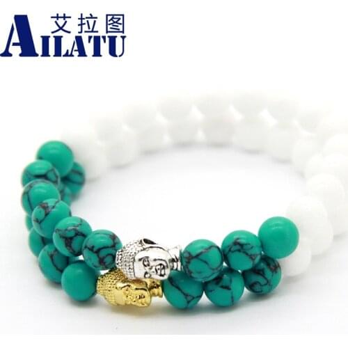 Ailatu Religion Couple Buddha Jewelry Round Stone Yoga Prayer Mala Bracelet Hombre Bracciali Mens Elastic Bead Jewelry