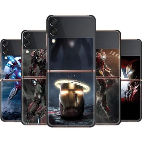 Marvel Iron Man Cover For Samsung Galaxy Z Flip 6.7" Flip3 5G Black PC Hard Phone Case Segmented Protect Coque