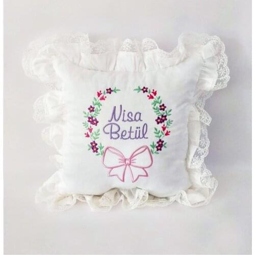 Jaju Baby Flower And Name Embroidered Laced Baby Pillow