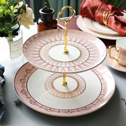 10 Inch Double Layer Ceramic Snack Dessert Fruit Tray Creative Blue Round Tray Household Storage Cake Stand Nordic Tableware