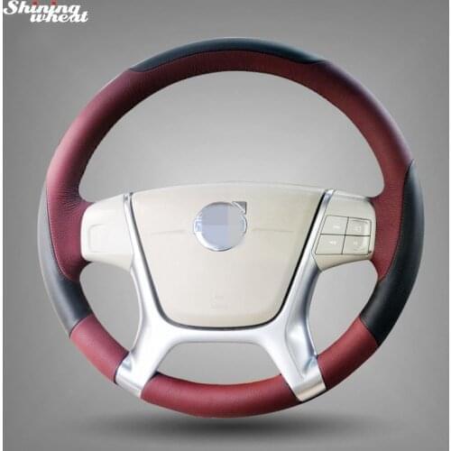 BANNIS Black Chocolate Leather Car Steering Wheel Cover for r for Volvo S80 2010 XC60 2010-2013 XC70 2011