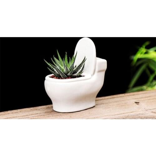 Creative Mini Toilet Shape Fleshy Ceramic Flowerpot Garden Home Decor Flower Pot H58C
