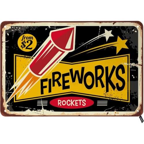 Metal Wall Sign Fireworks Rockets Bar Family Bedroom Interior Wall Retro Art Poster Decoration Square Metal Sign 8X12 Inches