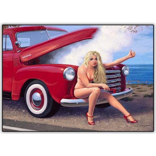 5d Diamond Painting Set Full Drill Square Sexy Picture Pin-up Girls and Red Car Diamond Paint Mosaic Embroidery Accessories Art