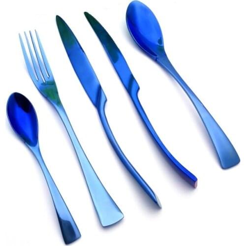 Concise Blue Soup Spoon Western Cutlery Set Steak Knife Salad Fork Mirror Polish Dinnerware Household Dinner Tools 5pcs/set