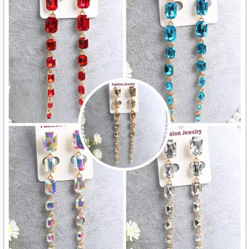2020 New Long Crystal Dangle Earrings for Women Square Zinc Alloy Elegant Drop Earrings Fashion Jewelry Designer Earrings