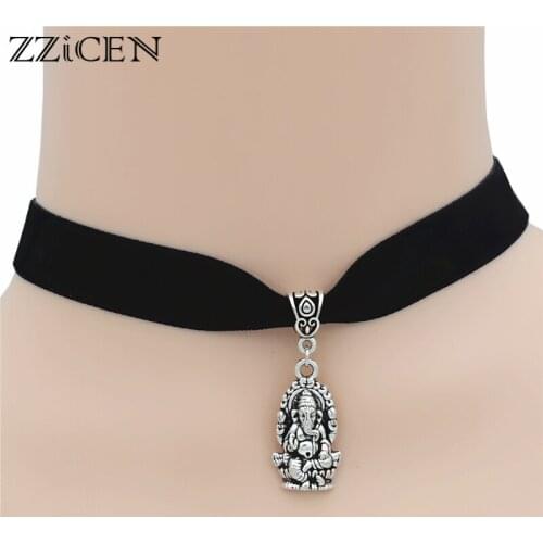 New Indian Vintage Buddhist Accessories Antique Elephant Ganesha Pendant Black Choker Necklace Personality Hindu Jewelry