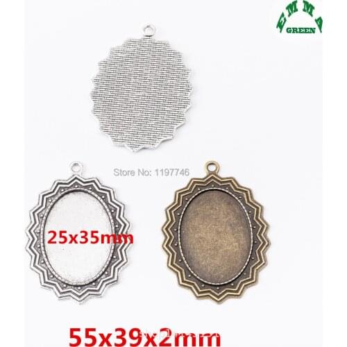 Base Charms DIY Cameo Base Tray 10pcs fit 25*35mm Antique Bronze Base Pendant Blank Cabochon Base Setting Jewelry Accessories