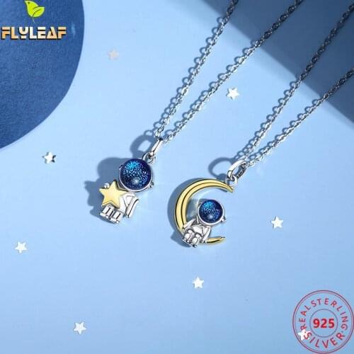925 Sterling Silver Astronaut Couple Necklace For Women Men Romantic Birthday Valentine Gift Fine Jewelry High Quality