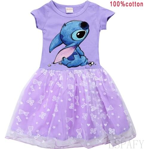 Disney Stitch Girls Dresses Children Clothes Cartoon Girl Birthday Party Vestidos Baby Princess Dress Toddler Kids Dress