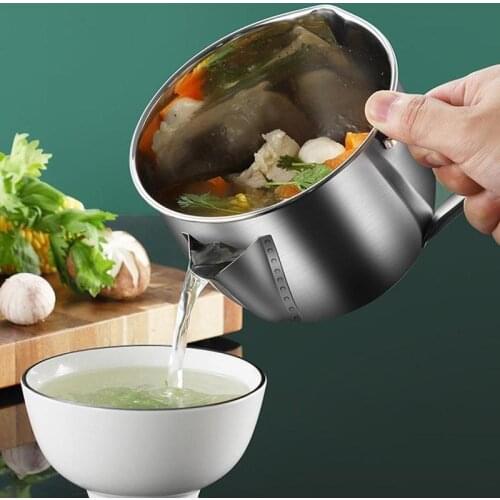 Gravy Oil Soup Fat Separator Grease Oiler Filter Strainer Stainless Steel Bowl Multifunction Kitchen Cooking Pot Tools Gadgets