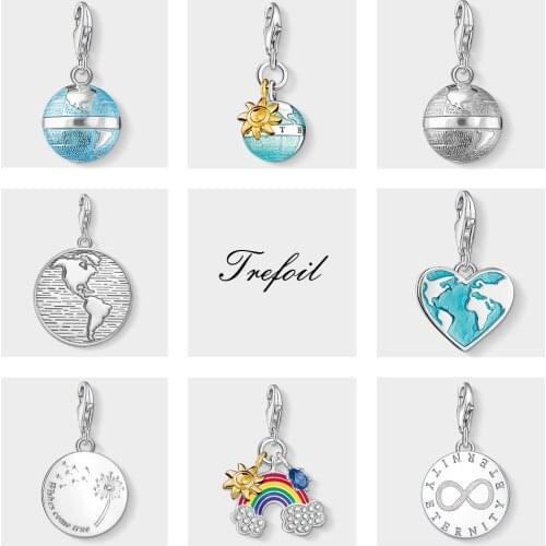 Blue Globe Wishes Come True Charms Pendant,Fashion Jewelry 925 Sterling Silver Classic Gift For Women Men Fit Bracelet Necklace