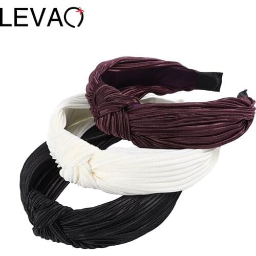 LEVAO Wool Knitting Headband Women Girls Pleated Hairbands Turban Elegant Knot Solid Head Hoop Bezel Hair Accessories Headwear