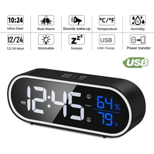 LED Multifunctional Mirror Clock Digital Alarm Snooze Display Time Night LCD Light Table Desktop Voice Control Alarm Home Decor