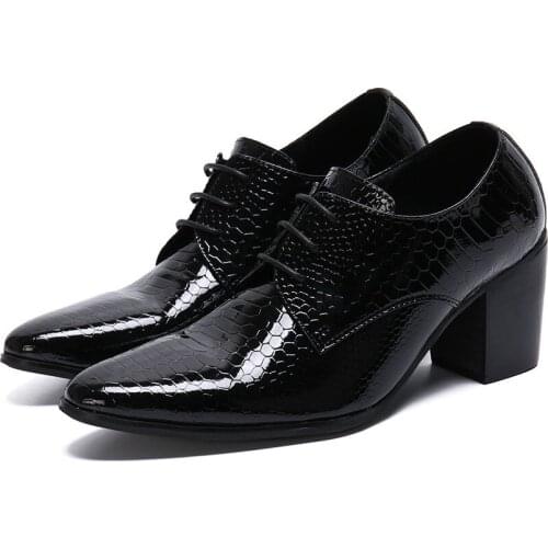 Black mens shoes high heel genuine leather suit dress office oxford shoes for men crocodile sapato masculino formal wedding shoe