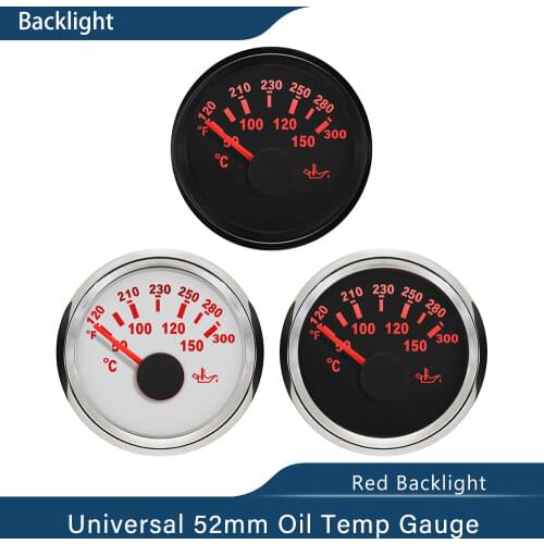 52mm Motorcycle Marine Auto Oil Temp Gauge Temperature Meter 50-150 12V 24V with Red Backligh for Car Boat Auto Engine
