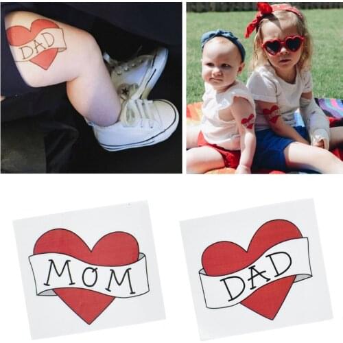 Waterproof Removable Temporary Tattoo Sticker Red Heart Love Dad/Mom Kids Boys Girls Fake Tattoos Child Baby Photography Prop