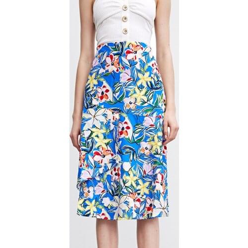 High-Waisted Skirt Long Casual Flowers Summer Midi Skirt Female Patchwork Asymmetrical Womens Clothing 2021 Women Beach Sarong