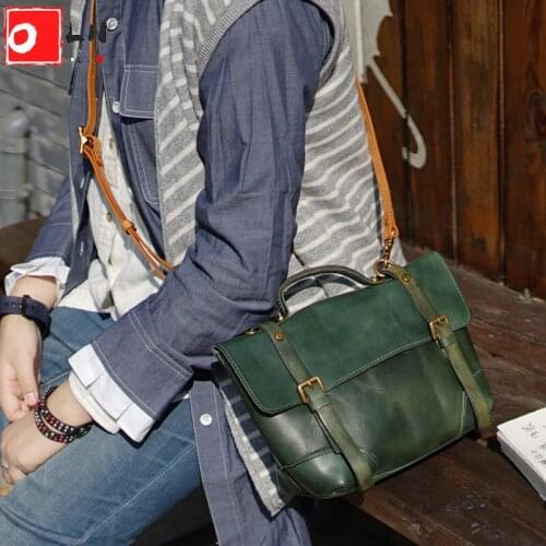 OLN Luxury Designer Women Messenger Bag Vegetable Tanned Leather Retro Shoulder Bags for Female Vintage School Satchel Handbag