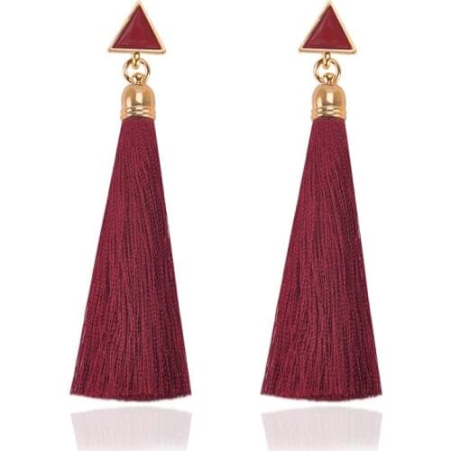 2018 New Bohemian Blue Red Long Tassel Earrings Triangle Charm Silk Fringed Drop Dangle Bricos For Women Wedding Jewelry Bijoux