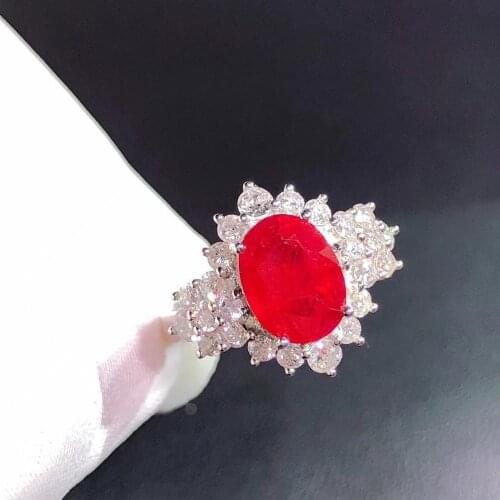 H730 Natural 2.12ct Red Ruby Ring Diamonds Jewelry Anniversary Females Rings for Womens Fine Rings