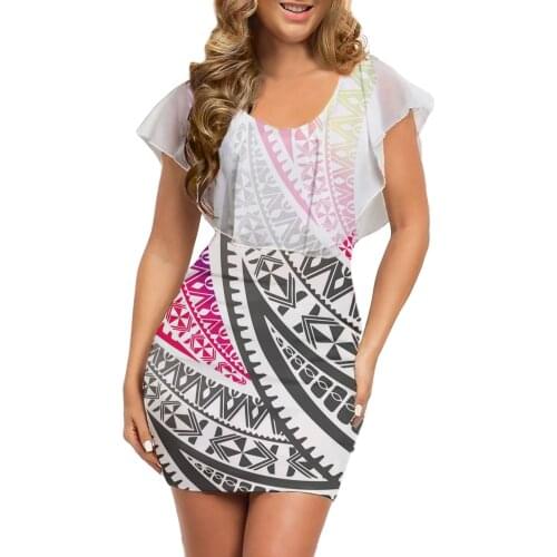 Hycool Custom See Through White Mesh Mini Women Dress Polynesian Tribal Elegant Bodycon Plus Size Summer Dress Casual Yarn Dress