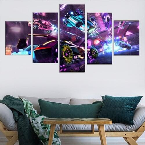 5 Pieces Rocket League Video Game Oil Painting HD Print Wallpaper Canvas Art Wall Cover Murals for Home Decor Gifts