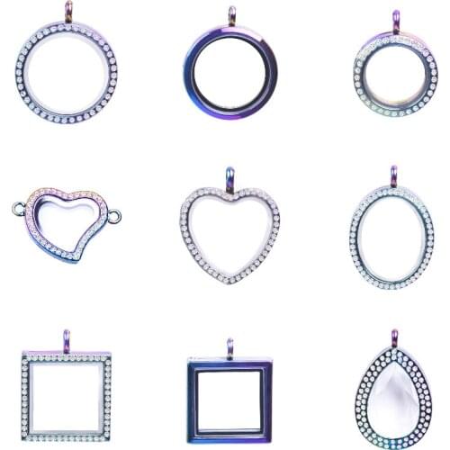 5Pcs/lot Crystal Rainbow Heart Oval Glass Living Plain Locket Inside Floating Charms Making Necklace Keychain Jewelry Wholesale
