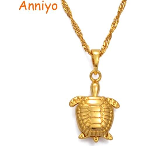 Anniyo Tortoise Pendant Necklace for Women Girls Gold Color Hawaiian Turtle Jewelry Charm Guam Pendant Gift #051904