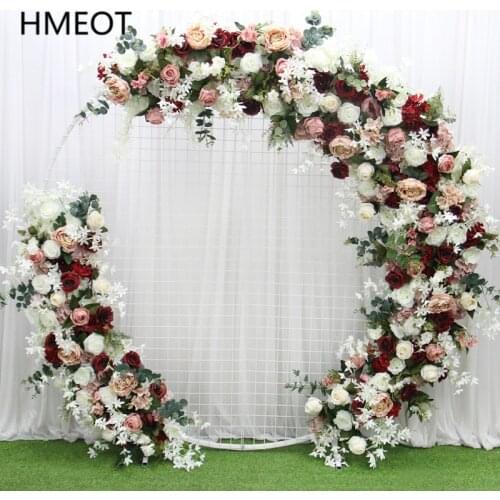 Homemade Moon Shape Artificial Flower Row Arrangent Wedding Arch Backdrop Decor Flower Wall Party Event Outdoor Stage Display