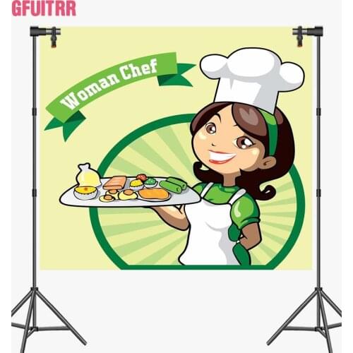 GFUITRR Woman Chef Photo Backdrops Cooking Photography Backgrounds Custom Light Green Decor Banners Poster Photo Booth Props