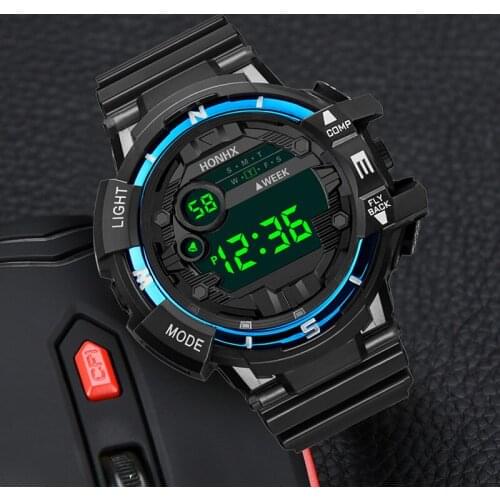 Cool Blue Men Watches 2021 New Luxury Sport Waterproof Military Watch Brand LED Luminous Stopwatch 12/24 Hour Digital Wristwatch