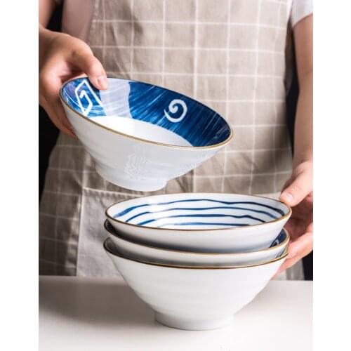 Japanese-Style Ceramic Bowl Dish Tableware Household Rice Bowl Ramen Bowl Bowl Set Noodle Bowl Set Chinese Soup Bowl