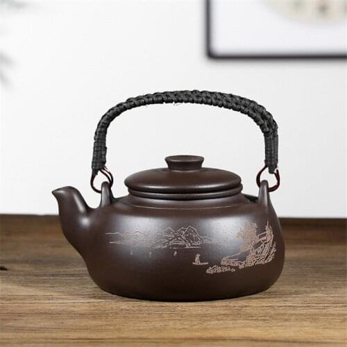 Ceramic Handmade Tea Pot Purple Clay Large Capacity Creative Handle Teapot With Filter Chinese Kung Fu Kettle Drinkware