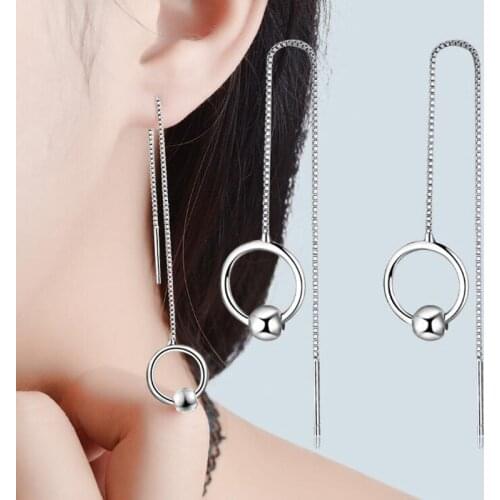 KOFSAC New Charm 925 Sterling Silver Earring Simple Temperament Round Long Tassel Ear Line Earrings For Women Party Jewelry Gift