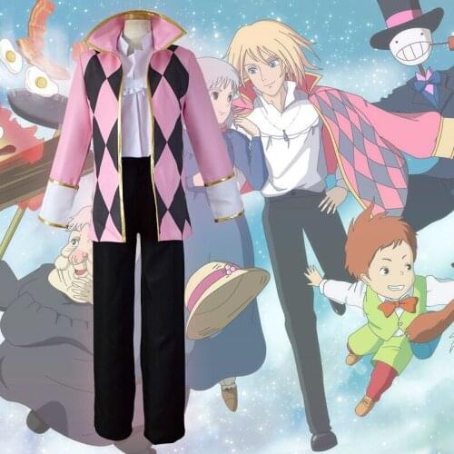 Japan Anime Howls Moving Castle Howl Fashion Coat Jacket Cosplay Costume For Halloween party latticed Coat pants Whole Set