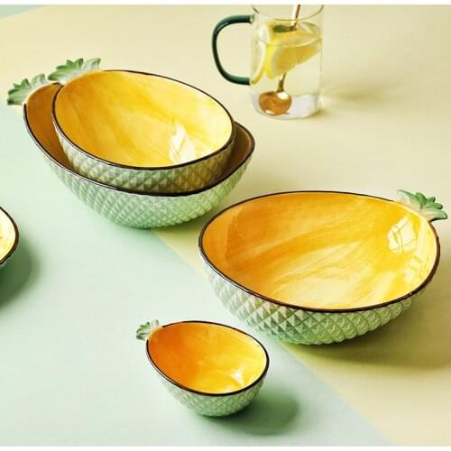 Creative Personality Pineapple Ceramic Bowl Cute Girl Heart Plate Rice Salad Fruit Dessert Bowl Tableware dinner plates