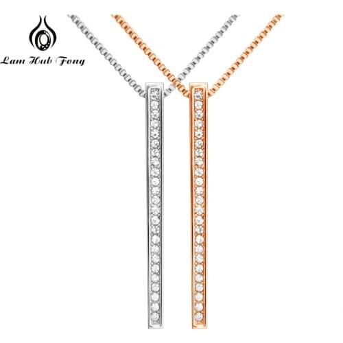 Tiny Long Bar 925 Sterling Silver Necklace for Women Rose Gold Color Cubic Zirconia Pendant Necklace Fine Jewelry (Lam Hub Fong)